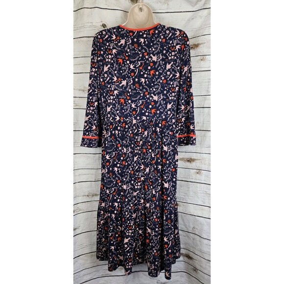 Boden Navy Blue Bird Print Dress US8L UK12L Midi Viscose Knit - Picture 7 of 9